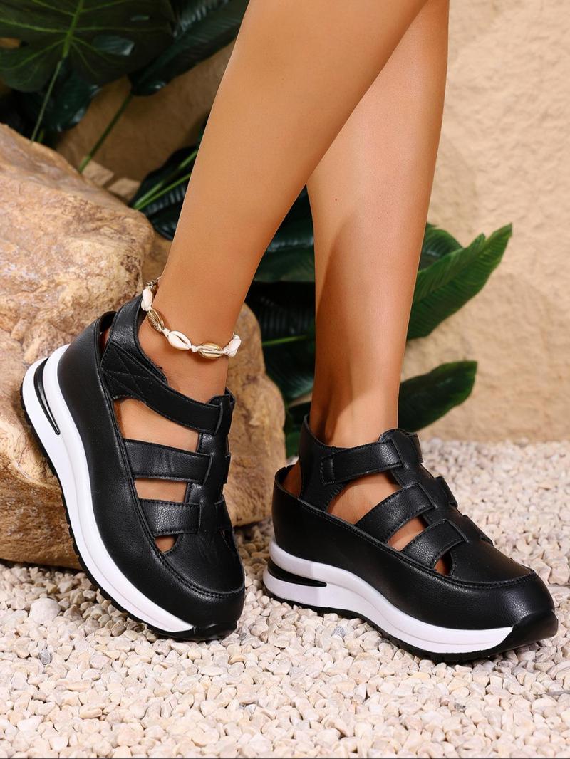 Product Introduction of Women's Fashionable Solid Color Platform Sandals, Casual Comfortable Velcro Sandals for Summer, Female All-match Round Toe Sandals for Daily Wear 9