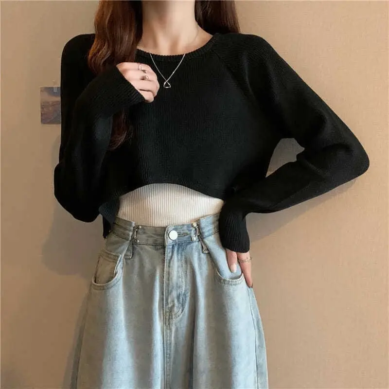 HHF~Crop Top Lengan Panjang Karet Wanita 4