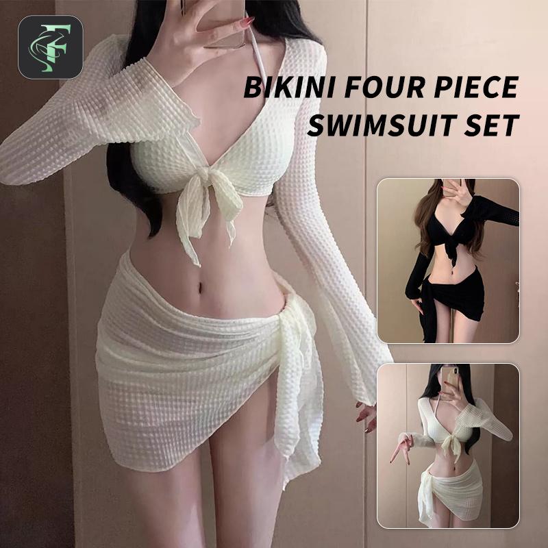  Áo Tắm Bikini Dành Cho Phụ Nữ Bộ Đồ Bốn Mảnh Chất Lượng Cao Cấp Màu Trắng Thiết Kế Xẻ Tà Gợi Cảm Thích Hợp Cho Kỳ Nghỉ Và Mùa Hè Phong Cách Châu Âu Và Mỹ Hàng Mới Về Năm 2024 