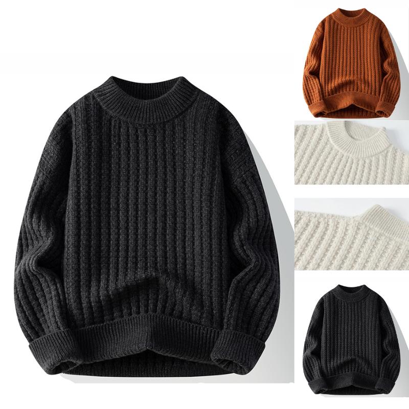 Áo Len Nam Cổ Tròn Dài Tay Len Đan Hạt Gạo, Áo Len Nam Vải Len Lông Cừu Mềm Mại Ấm Áp