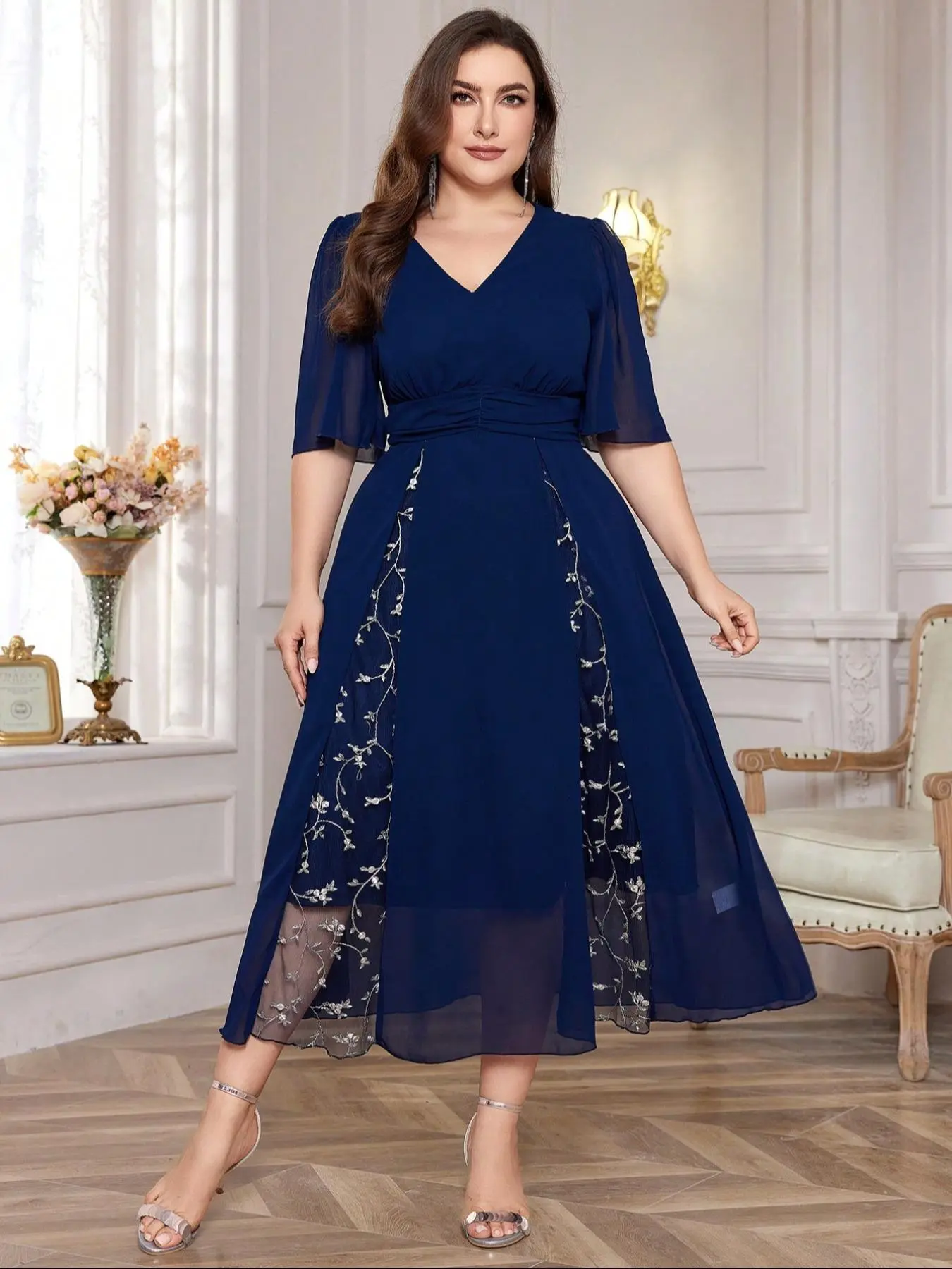 【Plus Size】Dress, Elegant V Neck Dress for Party Wedding Guest, Women's Clothes for Summer