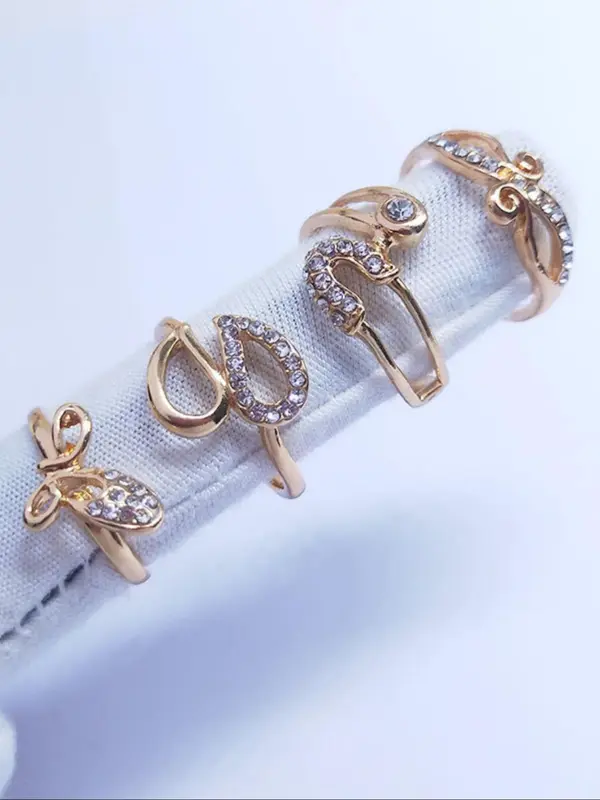 Random Color Rhinestone & Faux Pearl Decorated Ring Set, Fashion Jewelry for Party, Daily Clothing Decor, Trendy All-match & Exquisite Jewelry for Birthday Gift 2
