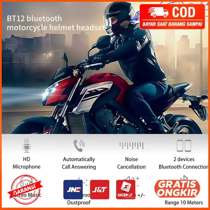 Intercom Headset Bluetooth Helm Wireless - BT-12 2