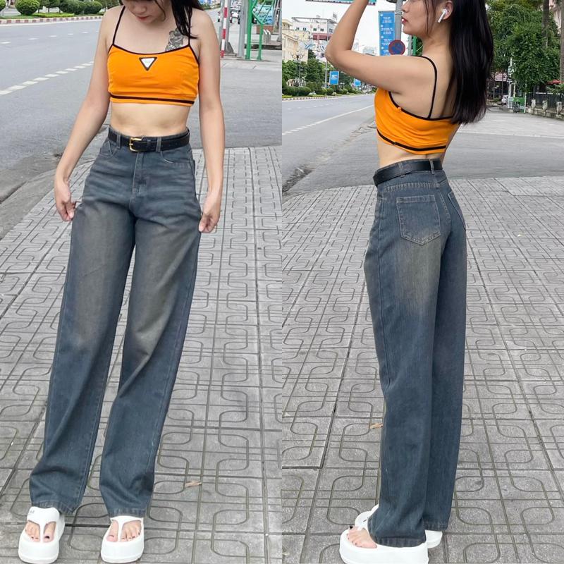 Product Introduction of Quần Jeans Trơn Suông Ống Rộng Phong Cách Đơn Giản - Xanh Đậm 2