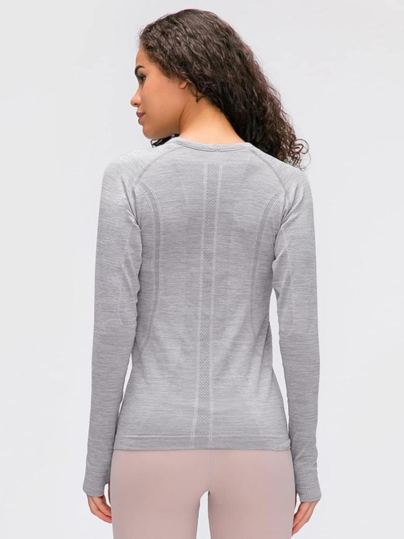 Product Introduction of Women's Solid Raglan Sleeve Sports Tee, Breathable Quick Drying Round Neck Long Sleeve T-shirt for Yoga Gym Workout Running, Ladies Sportswear for Fall & Winter 12