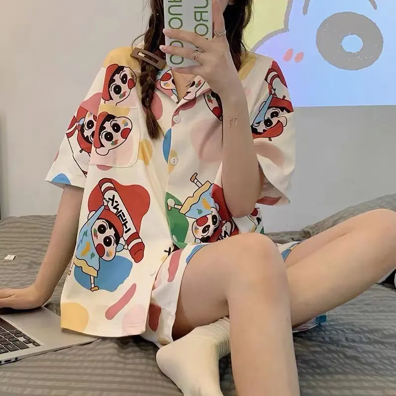 Đồ ngủ nữ pijama mặc nhà bộ ngủ hoạt hình cộc tay quần đùi mùa hè dễ thương Women Quần Ngủ