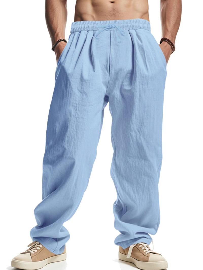 Product Introduction of Men's Solid Color Pants, Casual Comfy Breathable Trousers for Summer, Men's Bottoms for Beach Vacation Daily Wear 6