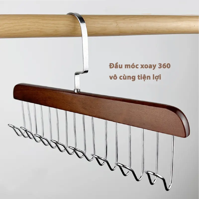 Combo 5 Móc gỗ treo đồ lót áo ngực áo 2 dây bra Giá treo 8 mắc bằng gỗ treo áo lót cà vạt thắt lưng túi xách gọn 5