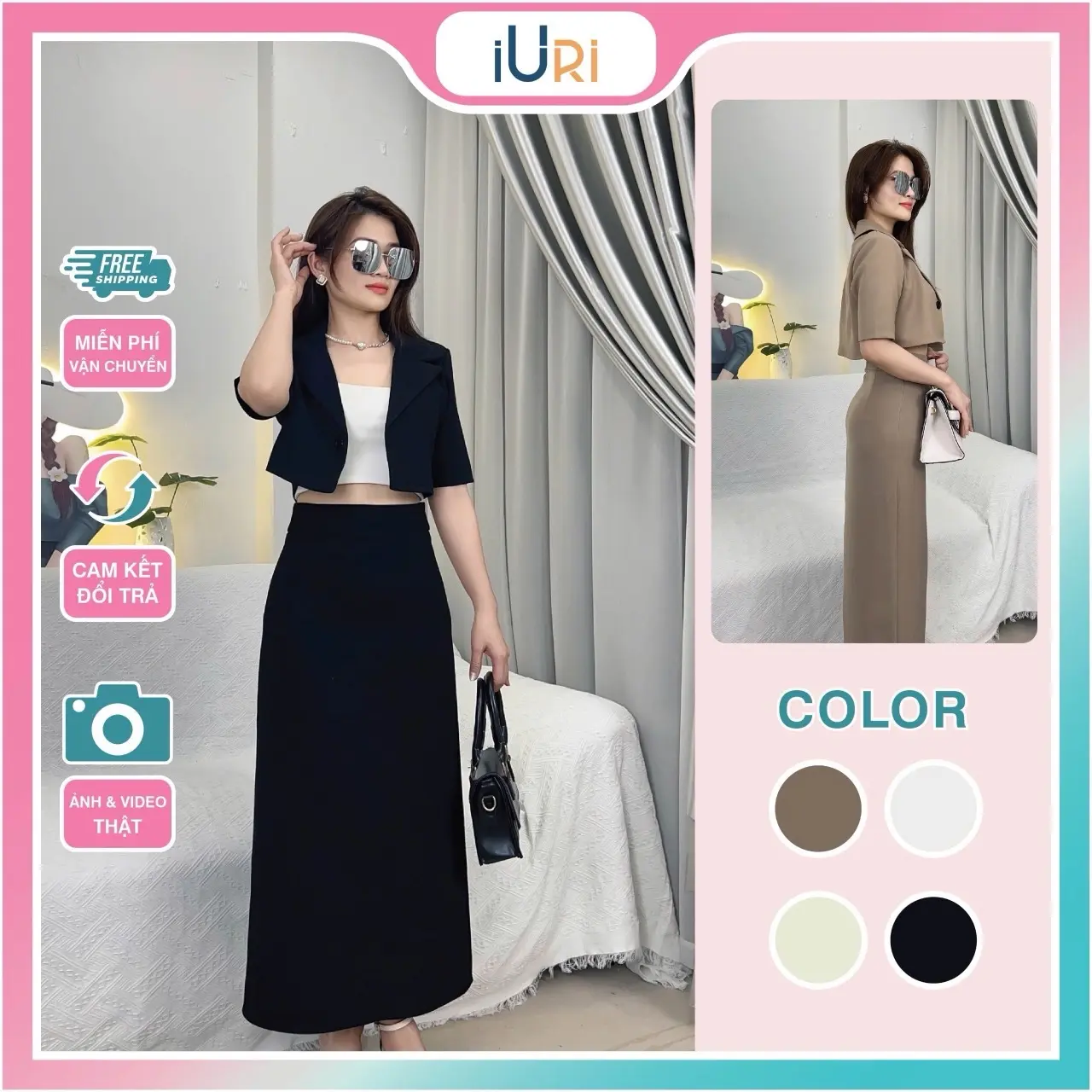 Set Vest Blazer kiểu dáng croptop ngắn tay và Chân váy dài hot trend phong cách Hàn Quốc chất Tuyết Mưa cao cấp - không bao gồm áo phông Women Nữ