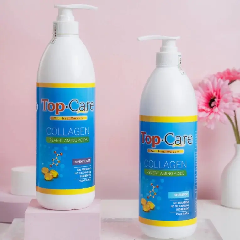 Cặp dầu gội Top Care Collagen 950ml Phục hồi tóc hư tổn Dưỡng tóc mềm mượt