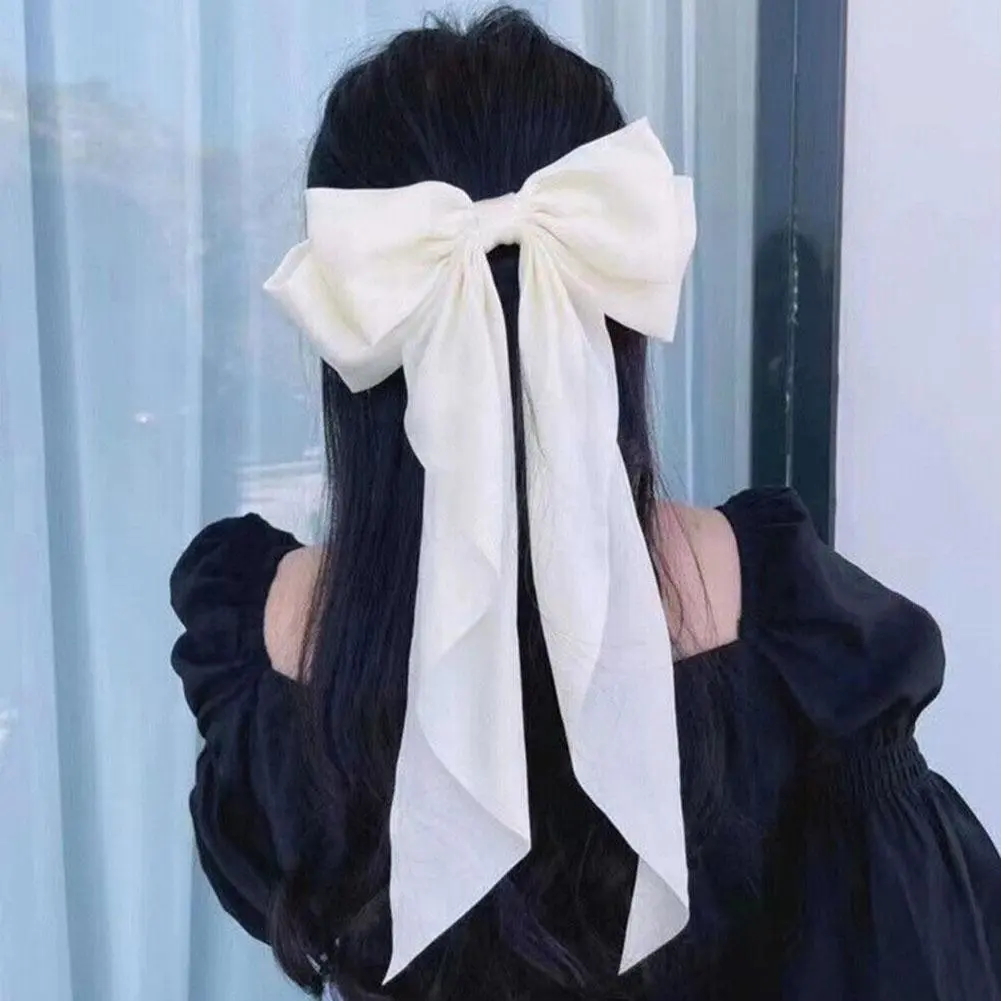 Korea Elegant Long Bow Hairpin Large Ribbon Hair Clip Ribbon Clip Bow Grip Floating Braid Clip S2H9