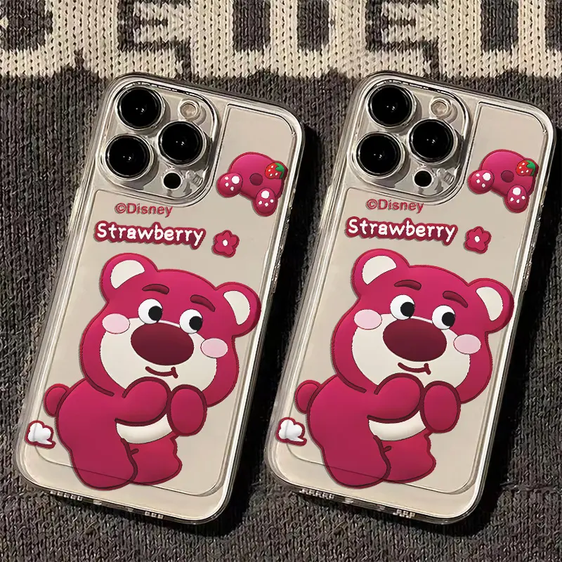 Ốp Lưng iPhone Họa Tiết Gấu Dâu Tây Hoạt Hình, Ốp Mềm Trong Suốt TPU, Bảo Vệ Camera, Bao Gồm Tất Cả, Thích Hợp Cho 14 / 15 / 12 / 11 / 13 Pro Max, 7 / 8 Plus, XR, XS, SE2022 / XSMAX