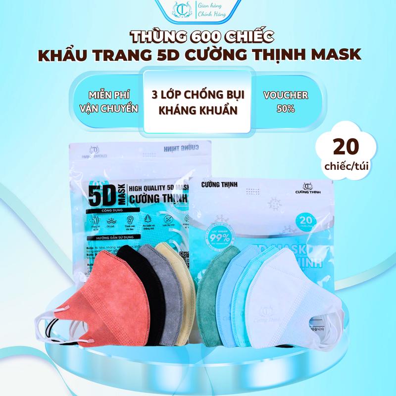 Thùng 600 Chiếc Khẩu Trang 5D Cường Thịnh | Mẫu mới túi zip 20c túi |