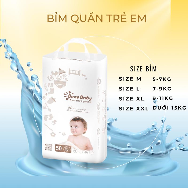 [Bens Baby & AFF] Gói 50 Miếng Bỉm Tã Quần Cho Bé Đa Kích Cỡ M, L, XL, XXL Siêu Mỏng Thấm Hút Thoáng Mát Thích Hợp Cho Mùa Hè