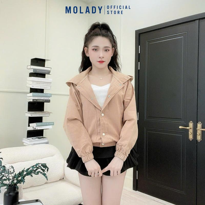 Áo Khoác Kaki Nữ MOLADY K233 Có Nón Thiết Kế Trơn Túi Xéo Thời Trang Top Jacket 6