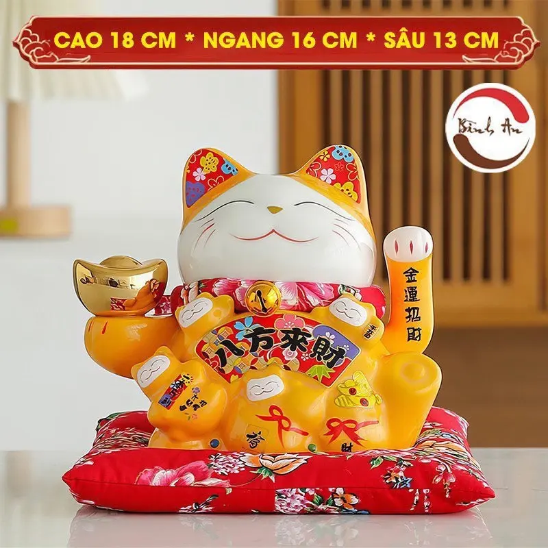 ( Giá Rẻ Nhất ) Mèo Thần Tài Vẫy Tay Gốm Sứ Cao Cấp Size 18 cm - Phong Thuỷ Bình An 7