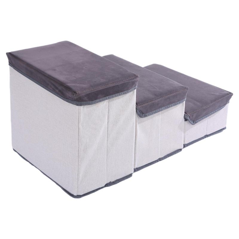 Foldable Pet Steps 3 Step Dog Stairs with Soft Flannel Cover Cats Staircase with Storage Box for Dogs Cats NonSlip 7