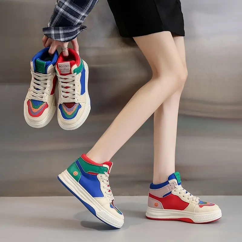 Giày Trắng Cổ Cao Lót Lông Cừu, INS, Dành Cho Nữ, Thích Hợp Cho Mùa Đông, Hàng Mới Về, Giày Vịt Quan Thoại, Phong Cách Đi Chơi Giày Trượt Thể Thao Ấm Áp Sneaker Shoes 8