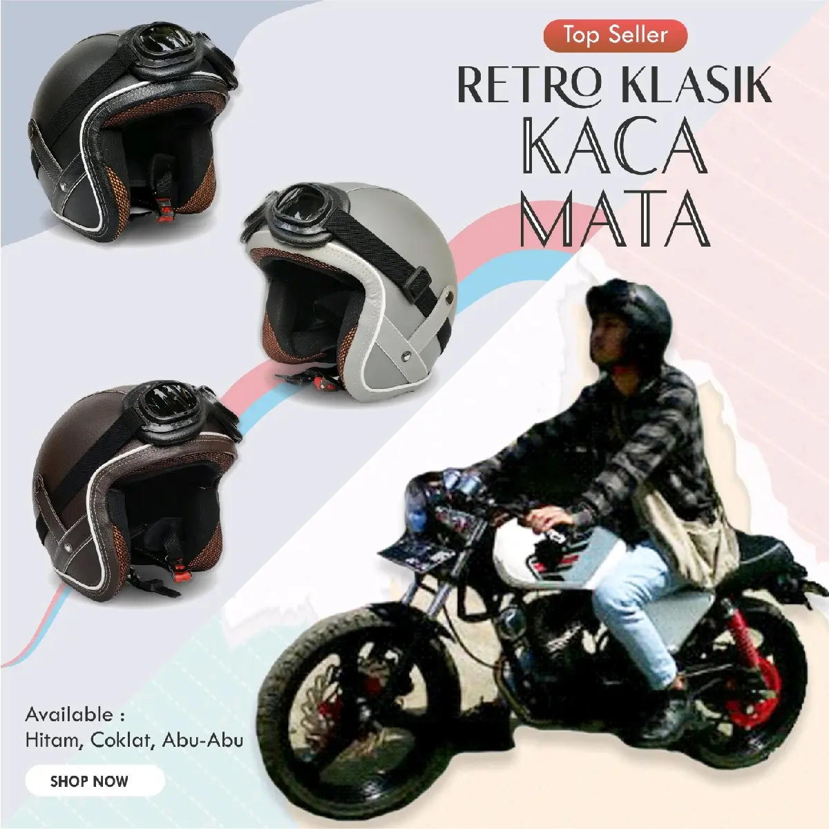 Helm Classic Dewasa Retro Kacamata Kulit Klasik SNI Half Face Motorcycle