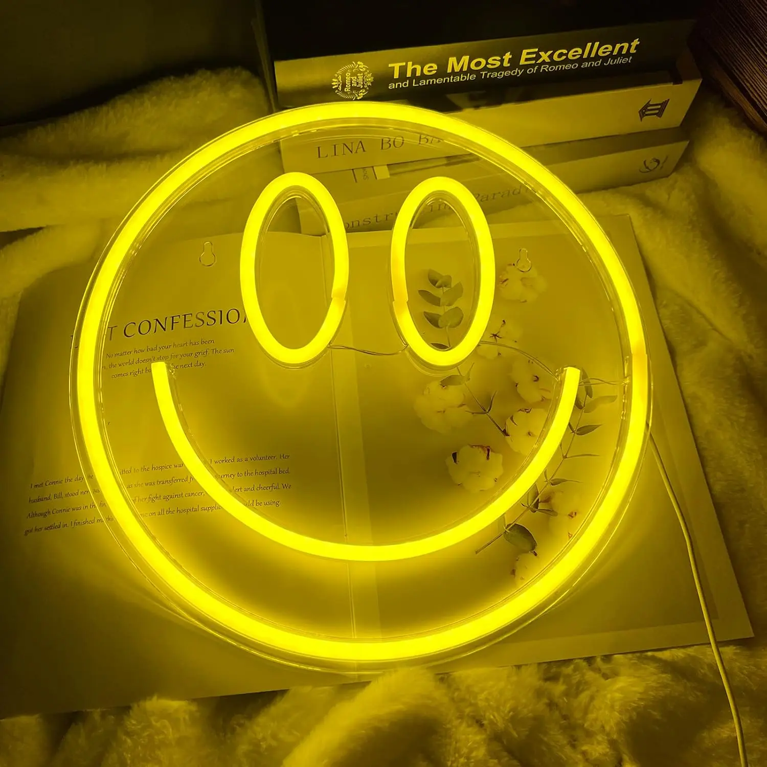 Smile Face Design Neon Light, 1 Count USB Powered LED Neon Sign with Chain Hook & On/off Switch, Decorative Light for Home Party Decoration, Slay Neon Light, Neon Outdoor Sign, Room Decor