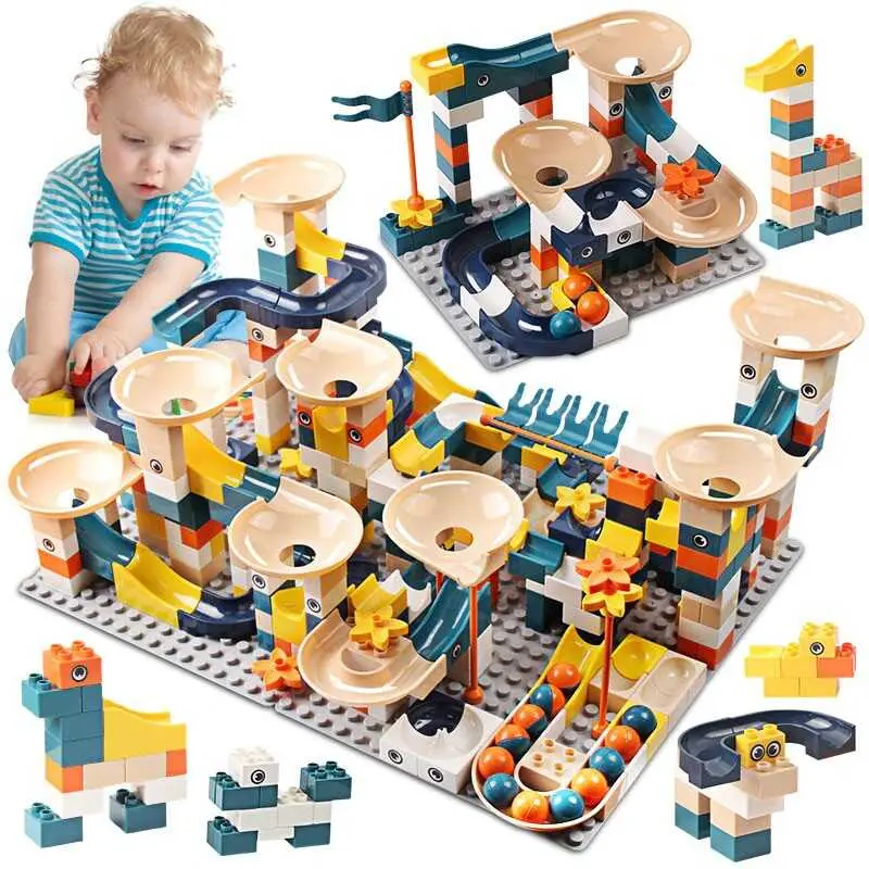 166Pcs Big Bric Run Building Bloc Construction Toys Kids Marble Roller Coaster