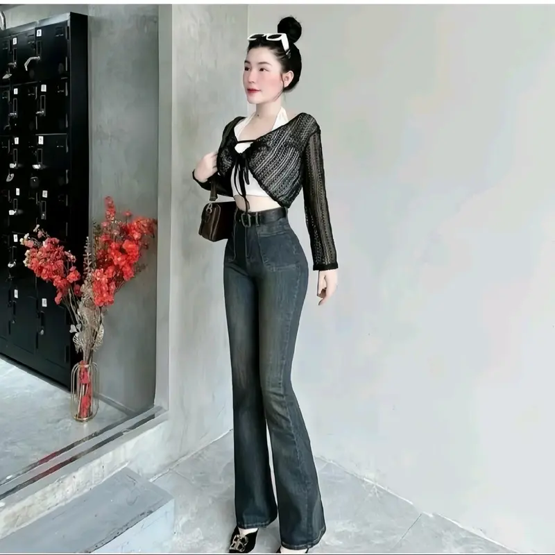 ( Vải k nhăn) Quần jean nữ ống loe hách dáng siêu đỉnh_ Quần bò nữ đẹp thanh lịch sang chảnh quansuong namlun 3