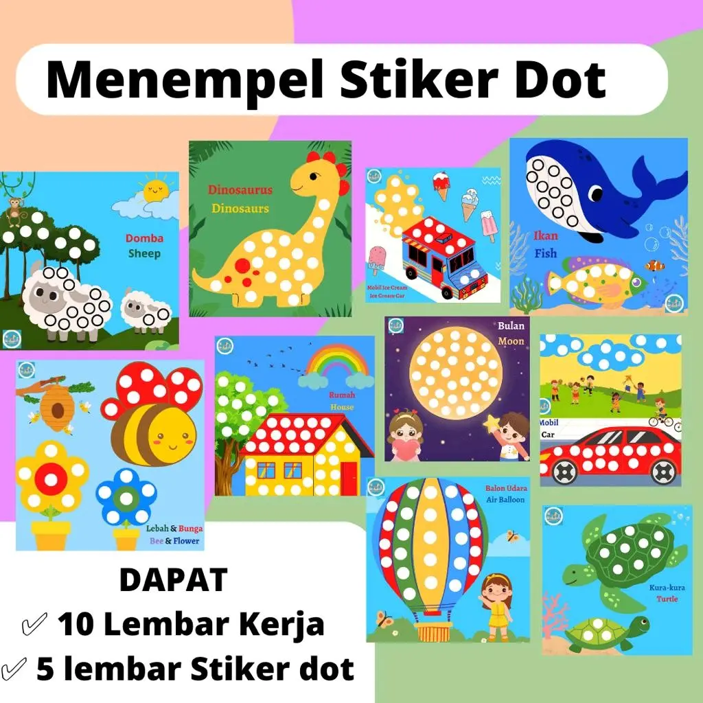 Belajar Menempel Stiker Dot Mainan Edukasi Kids Activity Presscholl Toys Anak Laki Laki Perempuan Rumah