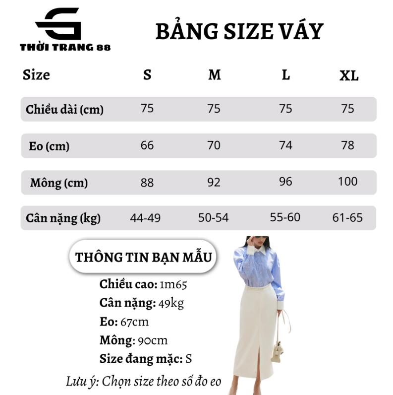 Product Introduction of Chân váy xẻ tà giữa dáng dài màu Đen/trắng, che khuyết điểm vòng 2 CV002 thương hiệu Thời trang 88 - Nữ, Nhung Women 0