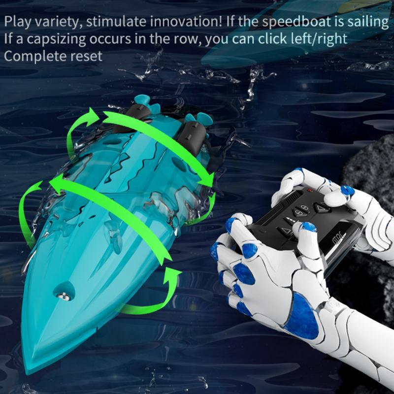 Product Introduction of 2.4G Mini Remote Control High Speed Boat, 1 Set Double Spiral Pulp RC Water Racing Boat, Waterproof Pool Toy for Outdoor Fun 5