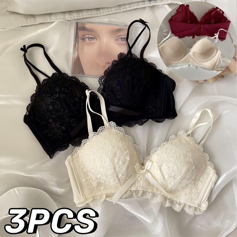  Bộ Áo Ngực Ren 3 Chiếc Dành Cho Phụ Nữ Cúp Cố Định Không Dây Cúp Mỏng Và Nhỏ Nâng Ngực Thoải Mái Lưng Đẹp Thích Hợp Cho Ngực Nhỏ 