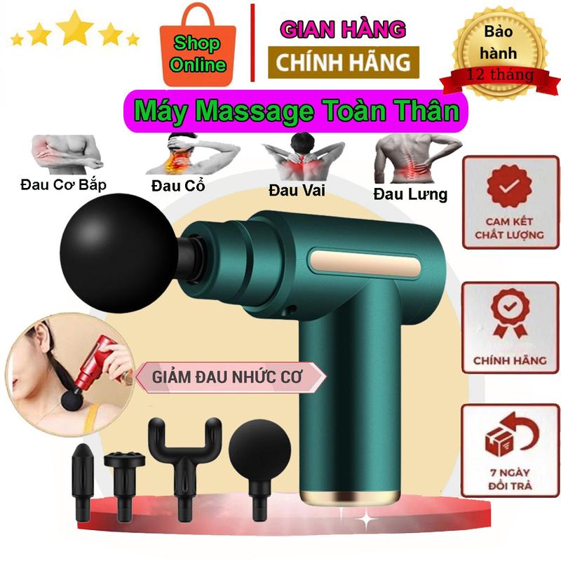 Máy Massage Cầm Tay Mini, Tặng 4 Đầu Mát xa, 6 Cấp Độ, Máy Mát Xa Cổ Vai Gáy, Máy Đấm Lưng Cầm Tay Sạc Điện