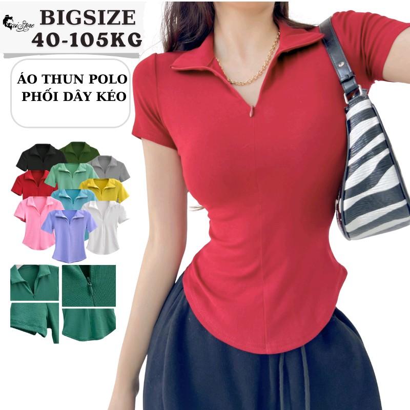 40-105KG Áo Polo Khóa Kéo Cổ Vạt Bầu Tạo Eo Thon Cho Nàng Bigsize Top Women Voi Nhung Jean