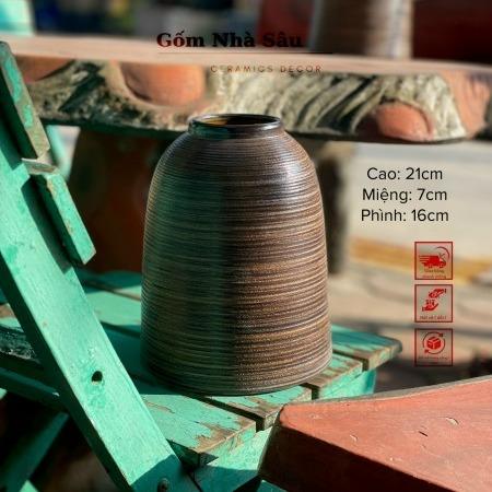 Bình chuông cao 21cm màu nâu mộc và trắng 3