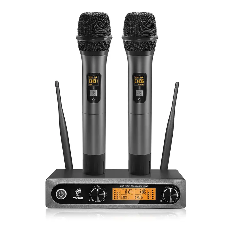 TONOR Wireless Microphone，Metal Dual Professional UHF Cordless Dynamic Mic Handheld Microphone System for Home Karaoke, Meeting, Party, Church, DJ, Wedding, Home KTV Set, TW-820 0