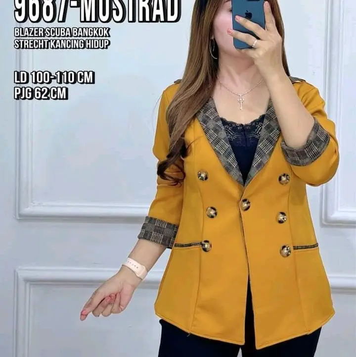 SANT BLEZER PRODUK LOKAL BLEZER KOMBI KOTAK DAN LEOPART Polos Blazer Wanita   Scuba Nyaman Formal 2