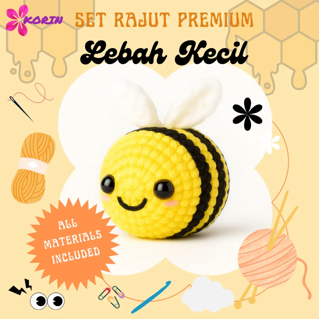 SET RAJUT PREMIUM LEBAH KECIL / DIY CROCHET AMIGURUMI LEBAH (FREE PATTERN)
