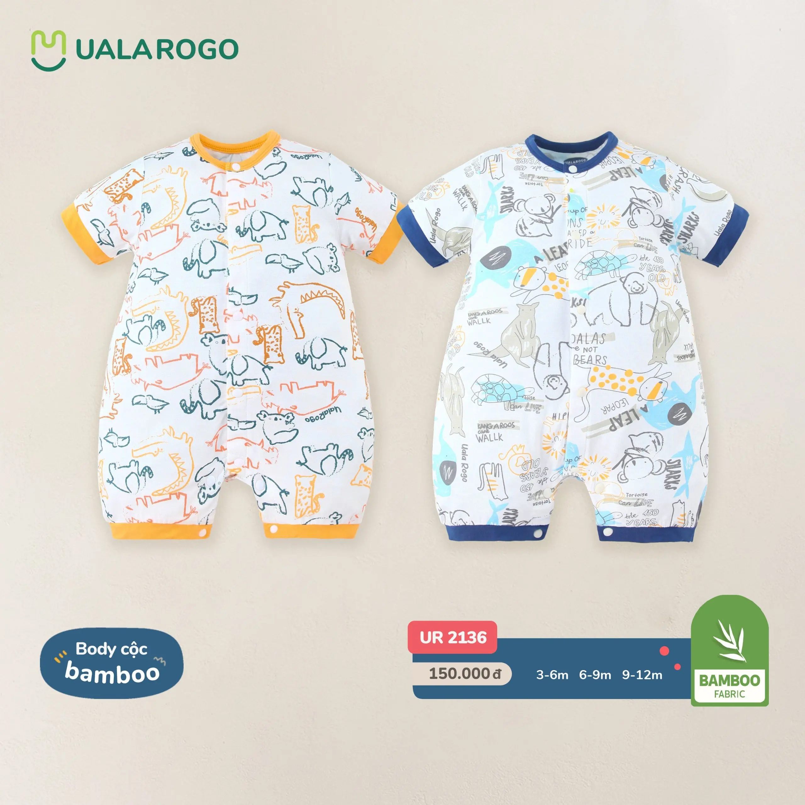 [BST XUÂN HÈ] Bộ Body Cộc Họa Tiết Thú Rừng Chất Liệu Bamboo Mềm Mịn Cho Bé Từ 3-12M UalaRogo UR 2136