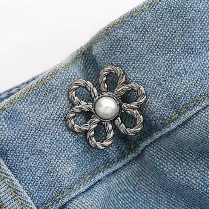 NEWW!!! Kancing Jeans Pengecil Lingkar Pinggang Motif Bunga Kancing Rok, Jeans, Baju Lepas Pasang Bross - Silver 6