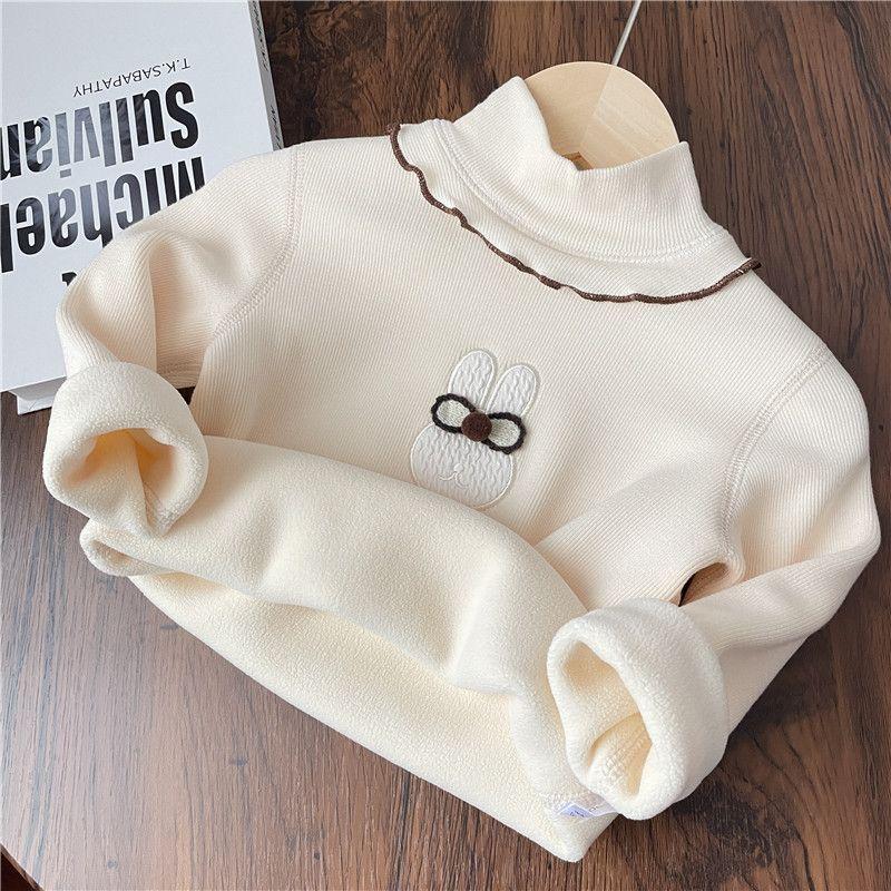 Áo Lớp Nền Mùa Đông, Cho Bé Gái, Dày Dặn Và Ấm Áp, Cổ Lọ Nửa Xếp Nhún, Lót Lông Cừu Một Lớp, Có Thể Mặc Bên Trong, Áo Đệm Cho Em Bé, Cho Bé Gái 1