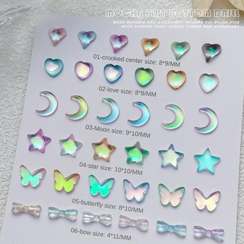 Trang Sức Resin Màu Ma Thuật Cực Quang Nghệ Thuật Làm Móng, Đáy Phẳng, Mặt Trăng Băng Trong Suốt, Bướm Hình Trái Tim, Khoan, Đồ Trang Trí Móng Tay, 50 Cái 1