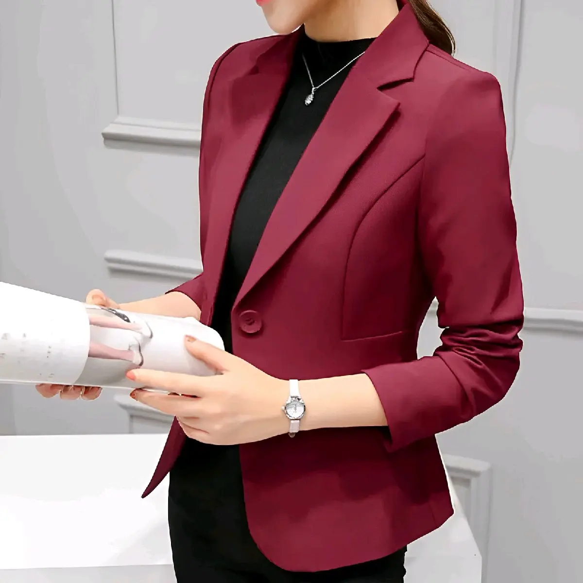 Jas Blazer Wanita Formal & Casual / Blazer Wanita Maroon Polos Slim-fitting Kerja Kantor
