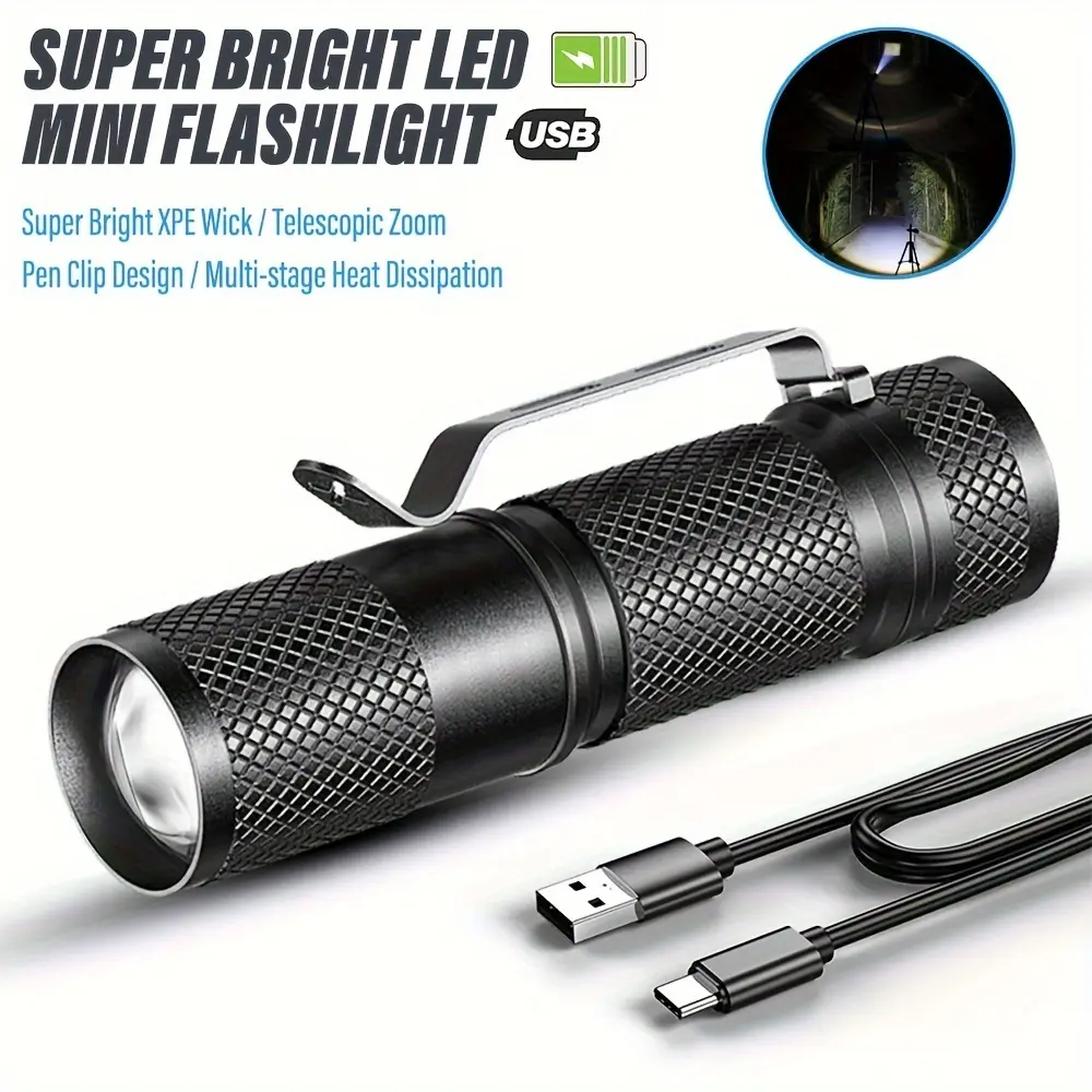 Super bright LED mini flashlight rechargeable flashlight portable work light outdoor camping light with clip for outdoor fishing, cycling fishing