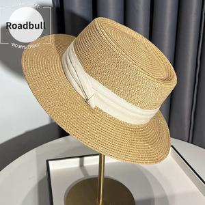 ROADBULL夏用のフリンジ払うういきMaiわら帽子,リボン払いきひどいひどい日焼けけけ止まりまりめビーチフラットトップ帽子,リゾート旅行用ビーチサンハット,日よけ帽子