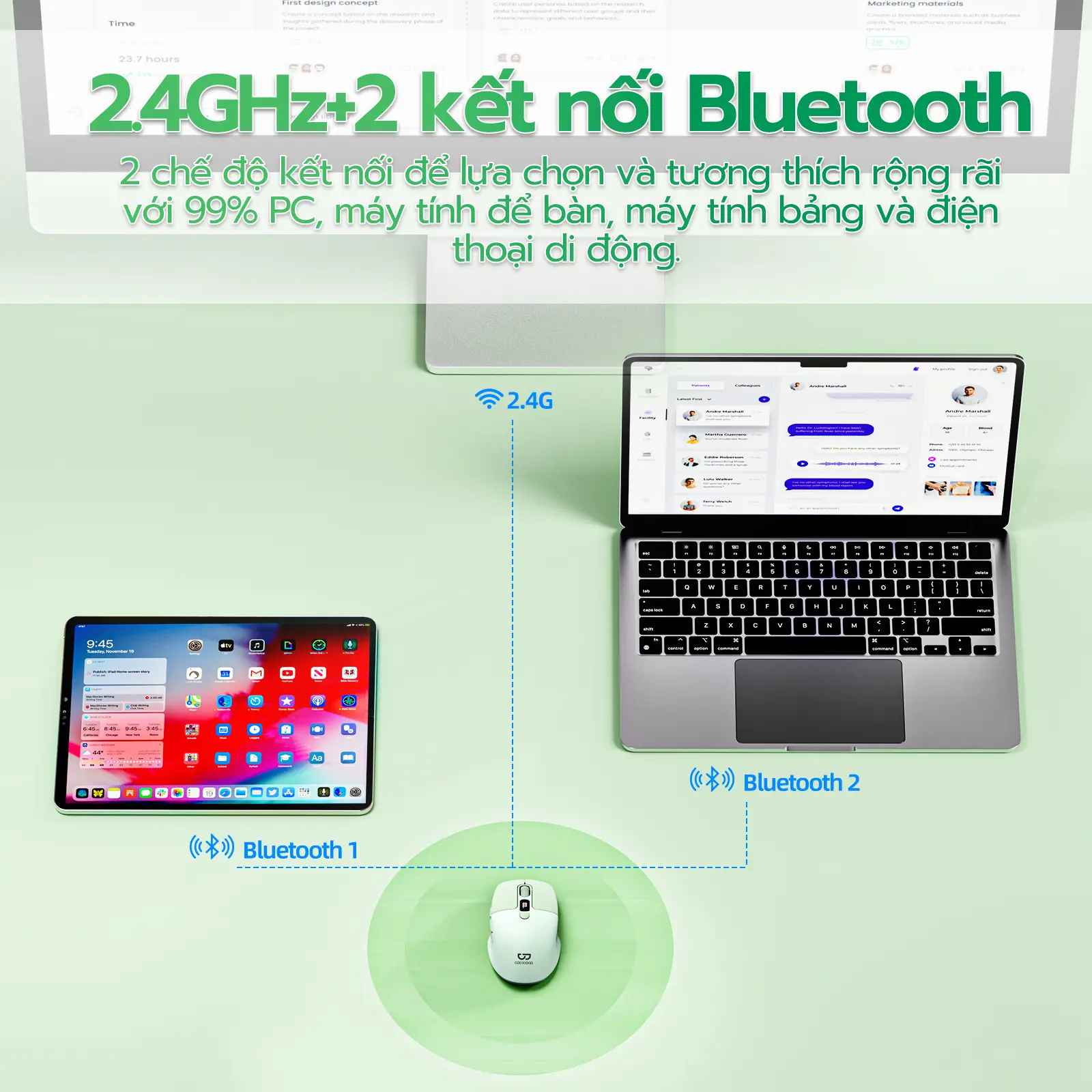 [GOOJODOQ* KOL/KOC] Chuột EWEADN Q1 Có Bluetooth Chế Độ Kép Trang Bị Màn Hình Pin, Nút Tắt Tiếng , 5 Màu Sắc, Hỗ Trợ Win, Mac, Android, IOS | BigBuy360 - bigbuy360.vn