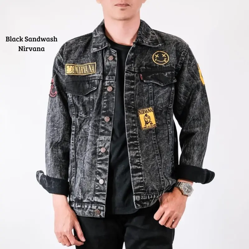 DABEDA ORIGINAL BRAND Jaket jeans bordel pria best seller jaket jeans bordir emblem Kancing Denim Tebal 1