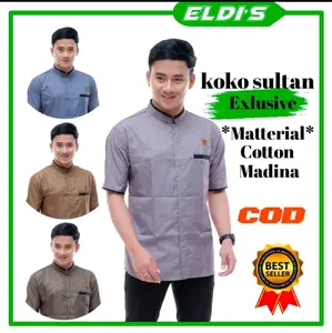 Baju Koko sultan polos lengan pendek Lembut Muslim Pria Dewasa
