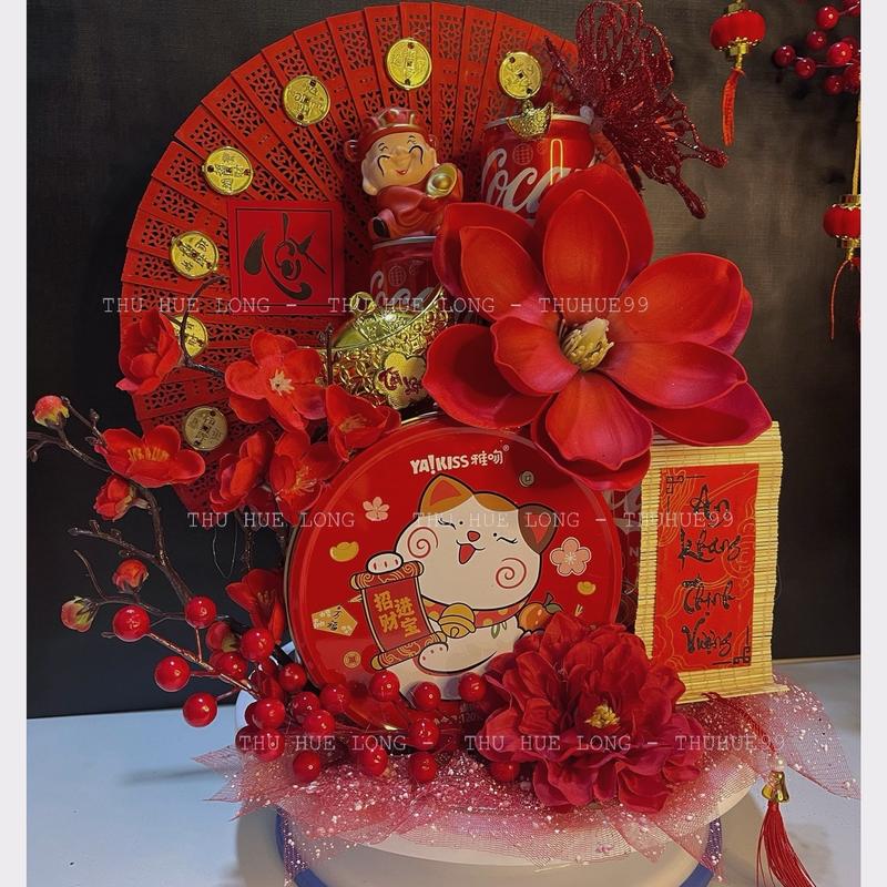  V3- Set phụ kiện trang trí Tháp bánh Thu Huệ Long Bộ phụ kiện- set phụ kiện tháp bánh Tết tháp nước tài lộc mẫu tráp danisa nhỏ kẹo 2025 