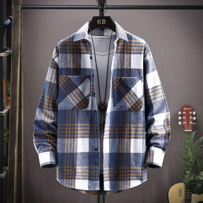 Product Introduction of Plaid Long Sleeve Shirt for Men Loose Red Retro Trendy Casual Spring Autumn Stylish Turn-down Collar Shirt Jacket Trendy Parent 16