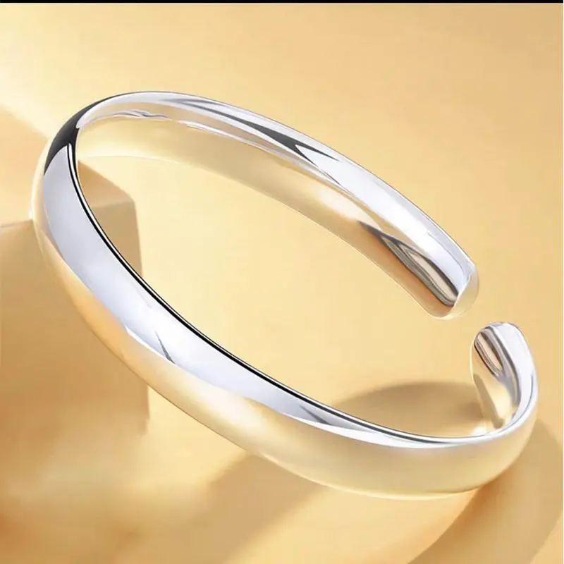 Gelang Tangan Tulen, 9999, Gelang Tolak-Tarik Wanita, Berkilat, Reka Bentuk Mudah, Sesuai sebagai Hadiah Hari Valentine untuk Teman Wanita Bracelets