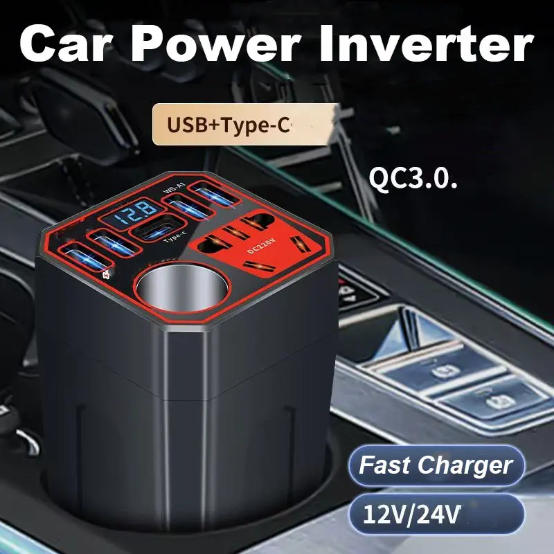 200W Car Charger Fast Charging Car Power Inverter 200W 12V / 24V Pengisi Daya Inverter 220V Car Charger 2 USB Por Colokan Cas Charger Mobil Power Converter